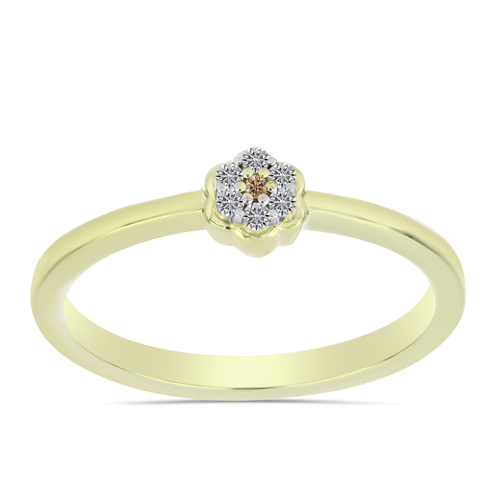 Arannyal Bevont Ezüst Gyűrű Pezsgő Gyémánttal és Fehér Gyémánttal