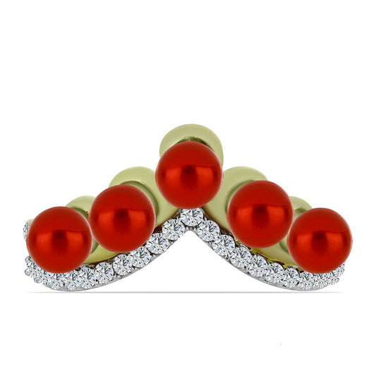 Arannyal Bevont Ezüst Gyűrű Vörös Édesvízi Kagylógyönggyel és Fehér Topázzal