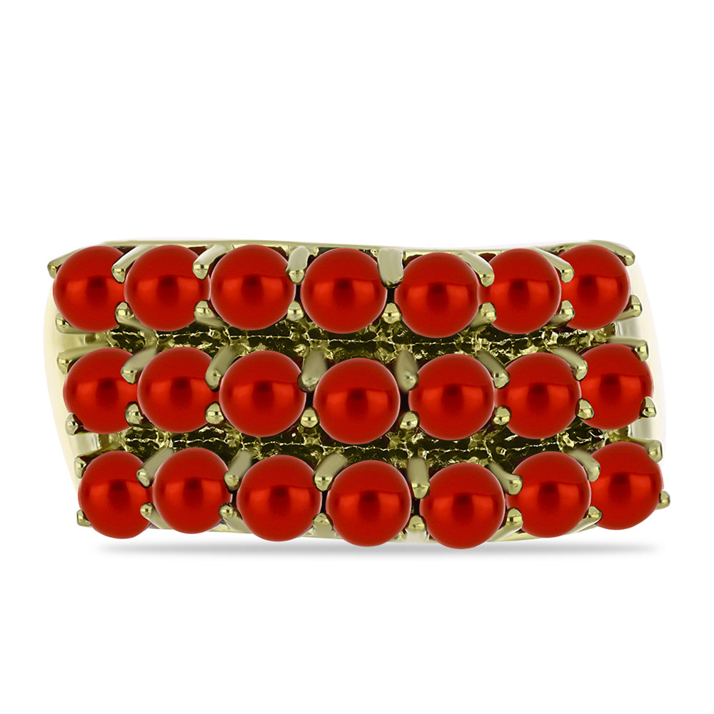 Arannyal Bevont Ezüst Gyűrű Vörös Édesvízi Kagylógyönggyel