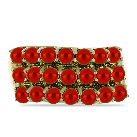 Arannyal Bevont Ezüst Gyűrű Vörös Édesvízi Kagylógyönggyel