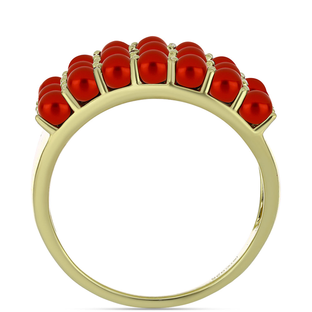 Arannyal Bevont Ezüst Gyűrű Vörös Édesvízi Kagylógyönggyel