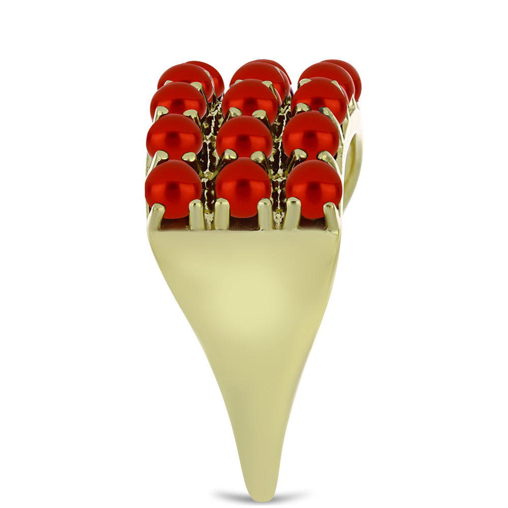 Arannyal Bevont Ezüst Gyűrű Vörös Édesvízi Kagylógyönggyel