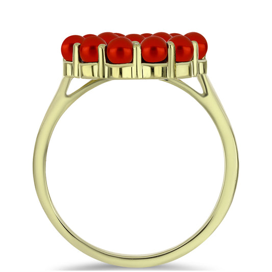 Arannyal Bevont Ezüst Gyűrű Vörös Édesvízi Kagylógyönggyel és Fehér Topázzal