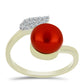 Arannyal Bevont Ezüst Gyűrű Vörös Édesvízi Kagylógyönggyel és Fehér Topázzal