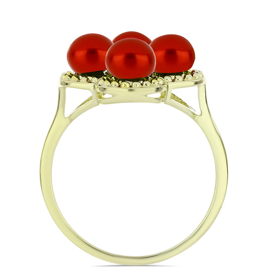 Arannyal Bevont Ezüst Gyűrű Vörös Édesvízi Kagylógyönggyel