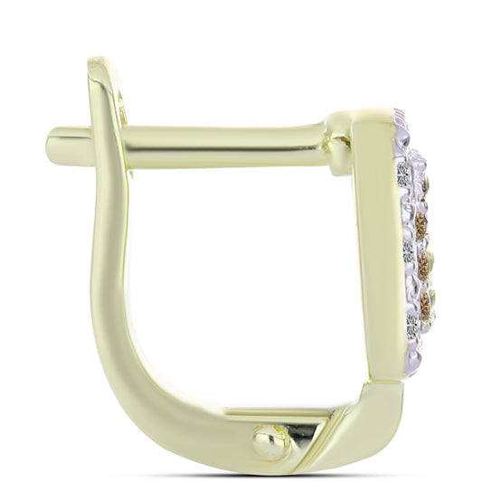 Arannyal Bevont Ezüst Fülbevaló Pezsgő Gyémánttal és Fehér Gyémánttal