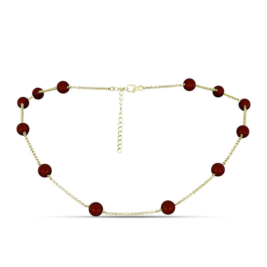 Arannyal Bevont Ezüst Nyaklánc Vörös Édesvízi Kagylógyönggyel