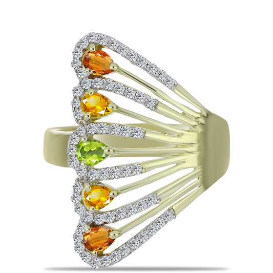 Arannyal Bevont Ezüst Gyűrű Szivárvány Zafírral és Fehér Topázzal