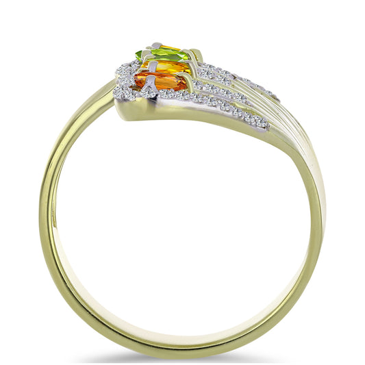 Arannyal Bevont Ezüst Gyűrű Szivárvány Zafírral és Fehér Topázzal