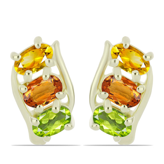 Arannyal Bevont Ezüst Fülbevaló Szivárvány Zafírral