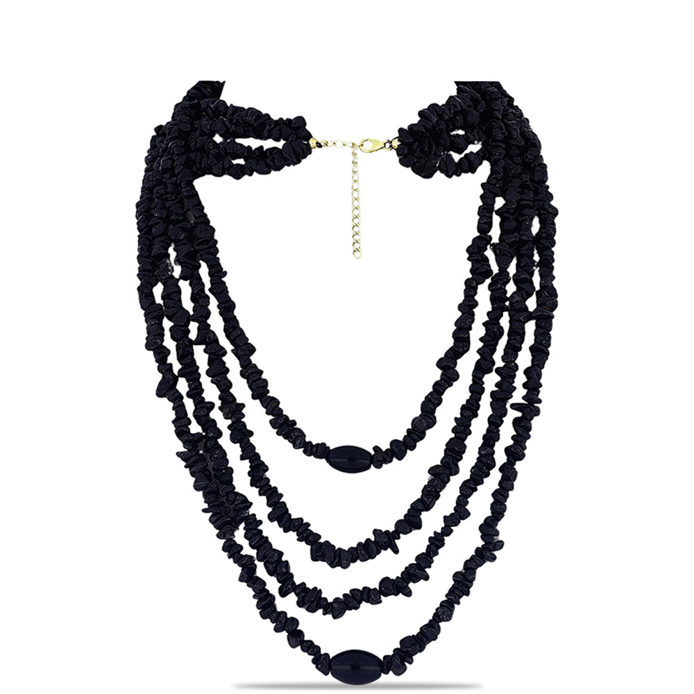 Arannyal Bevont Ezüst Nyaklánc Suwari Fekete Onixszal 1 