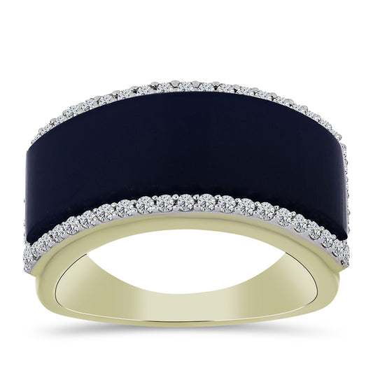 Arannyal Bevont Ezüst Gyűrű Suwari Fekete Onixszal és Fehér Topázzal