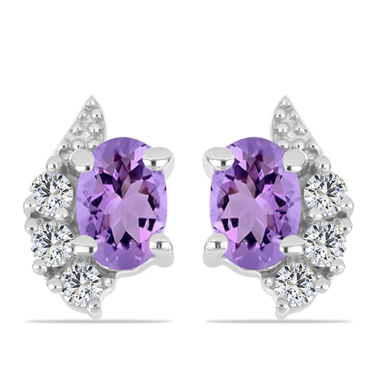 Ezüst Fülbevaló Rose De France Ametiszttel és Fehér Topázzal