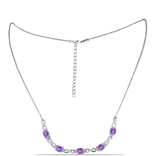Ezüst Nyaklánc Rose De France Ametiszttel és Fehér Topázzal