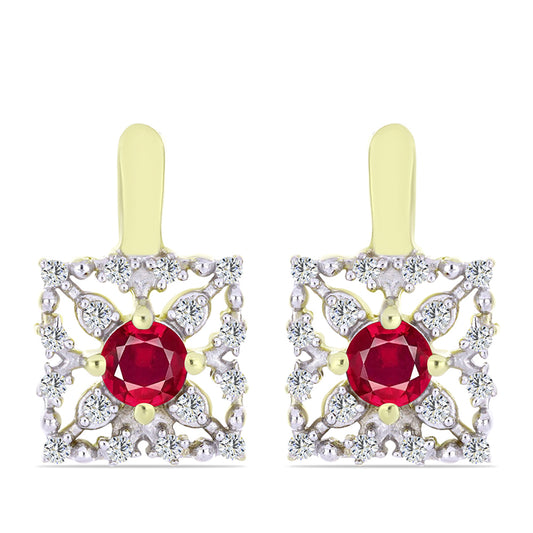 Arannyal Bevont Ezüst Fülbevaló Madagaszkári Rubinnal és Fehér Topázzal