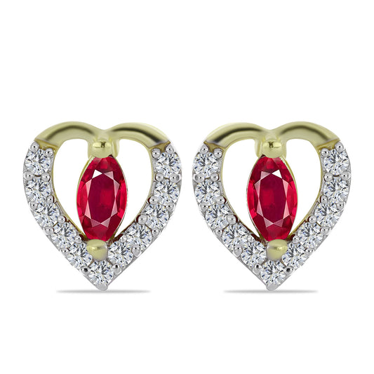 Arannyal Bevont Ezüst Fülbevaló Madagaszkári Rubinnal és Fehér Topázzal