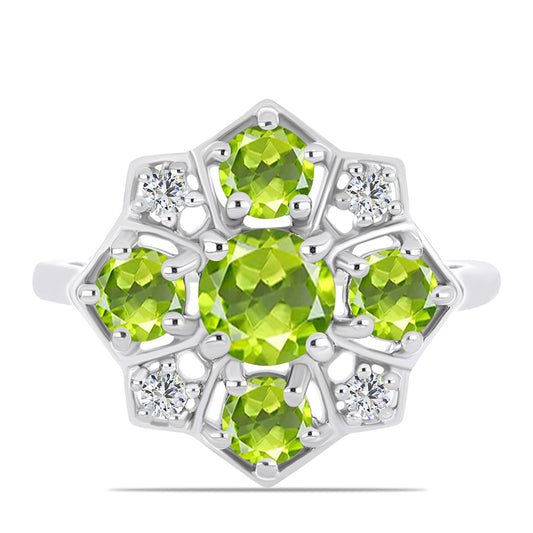 Ezüst Gyűrű Changbai Peridottal és Fehér Topázzal