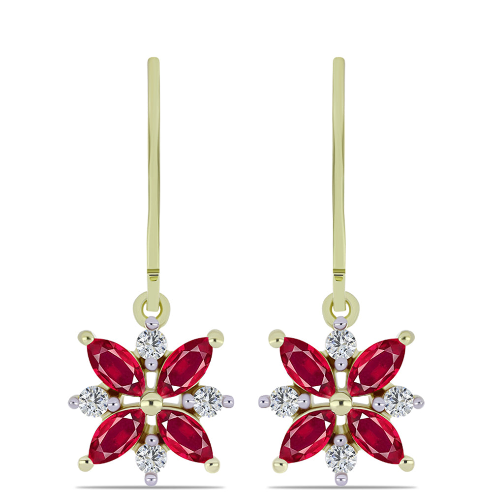 Arannyal Bevont Ezüst Fülbevaló Madagaszkári Rubinnal és Fehér Topázzal