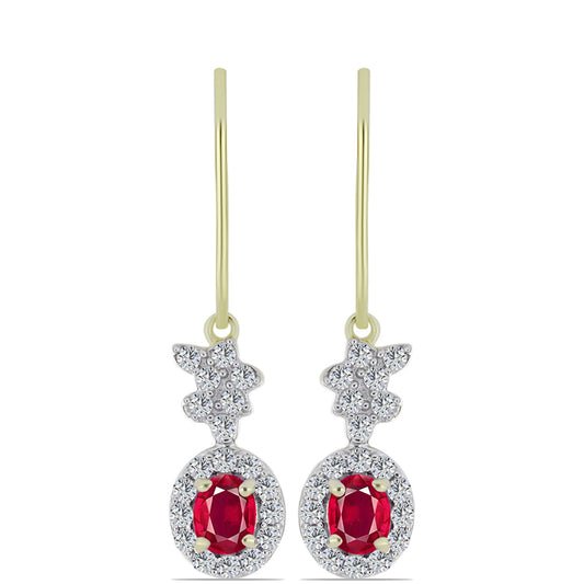 Arannyal Bevont Ezüst Fülbevaló Madagaszkári Rubinnal és Fehér Topázzal