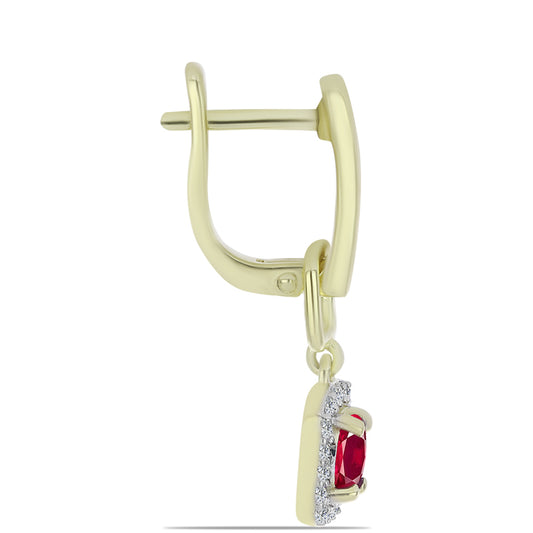 Arannyal Bevont Ezüst Fülbevaló Madagaszkári Rubinnal és Fehér Topázzal