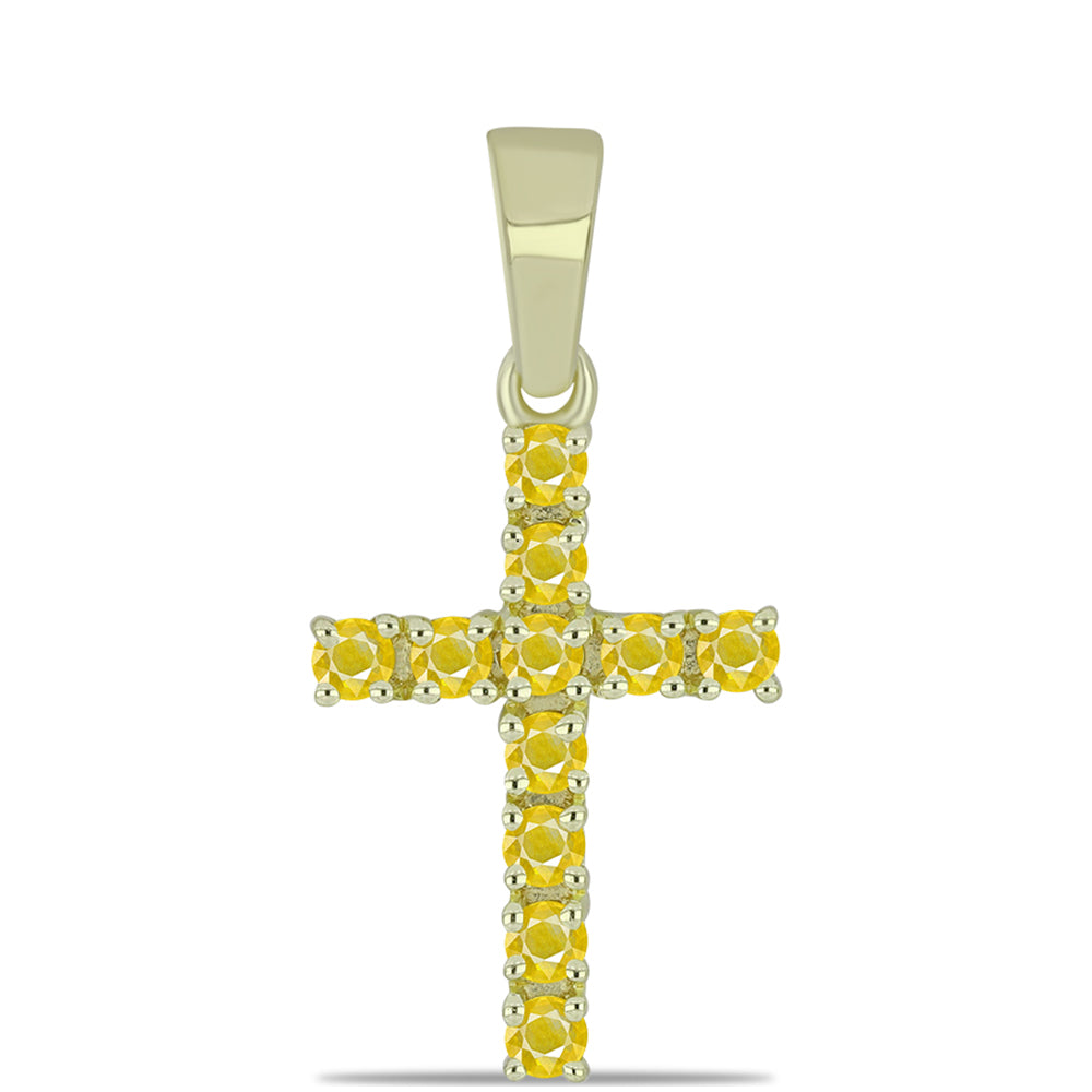Kereszt Arannyal Bevont Ezüst Medál Sárga Zafírral