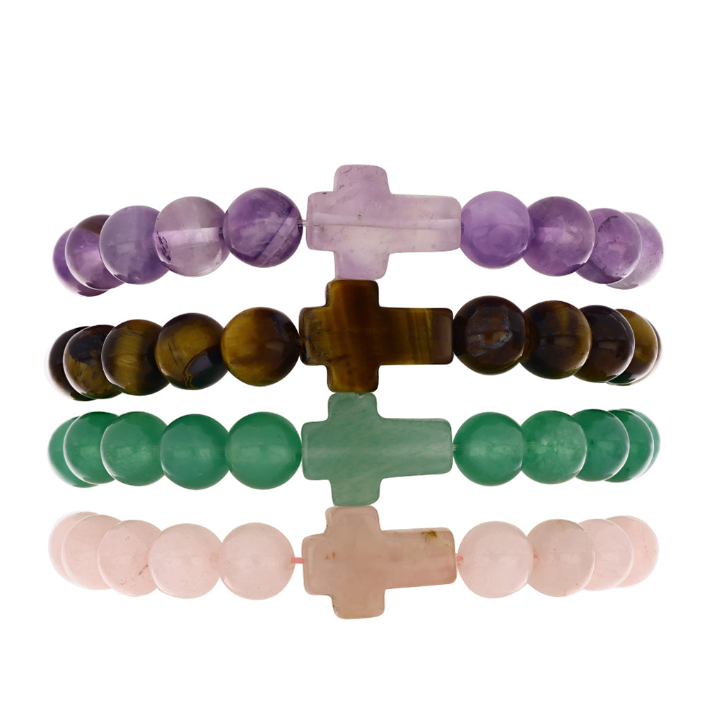 Kereszt Nugget Szett Marokkói Ametiszttel és Tigrisszem Drágakővel ( Karkötő ) 1 