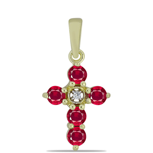 Kereszt Arannyal Bevont Ezüst Medál Madagaszkári Rubinnal és Fehér Topázzal
