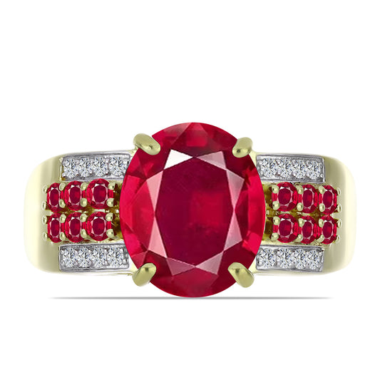 Arannyal Bevont Ezüst Gyűrű Madagaszkári Rubinnal és Fehér Topázzal