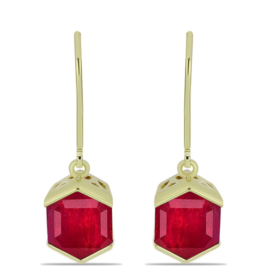 Arannyal Bevont Ezüst Fülbevaló Madagaszkári Rubinnal
