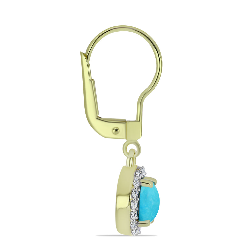 Arannyal Bevont Ezüst Fülbevaló Csipkerózsika Türkizzel és Fehér Topázzal 2 