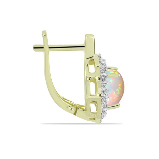 Arannyal Bevont Ezüst Fülbevaló Etiópiai Opállal és Fehér Topázzal