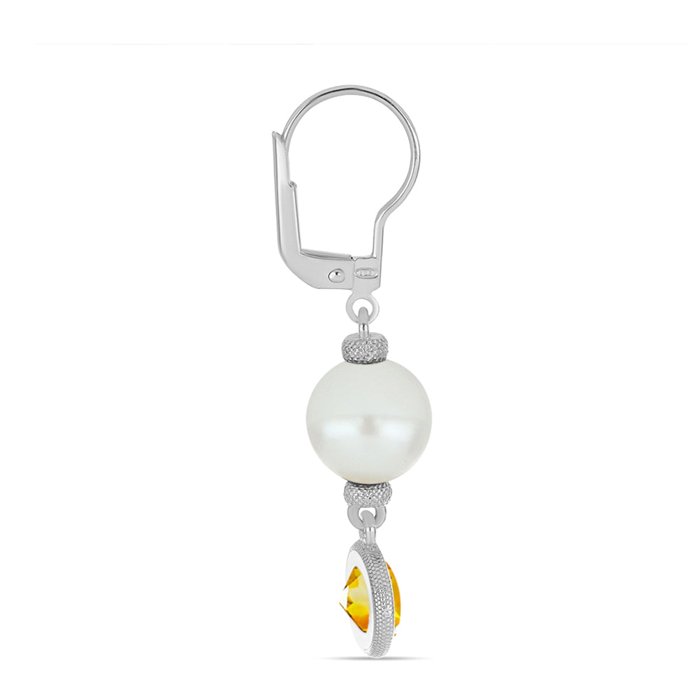 Ezüst Fülbevaló Ural Citrinnel és Fehér Édesvízi Kagylógyönggyel 2 