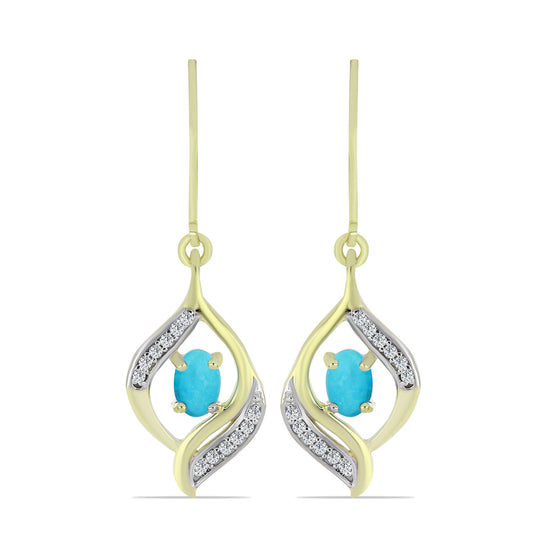 Arannyal Bevont Ezüst Fülbevaló Csipkerózsika Türkizzel és Fehér Topázzal