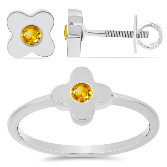 Ezüst Szett Ural Citrinnel ( Fülbevaló+Gyűrű )