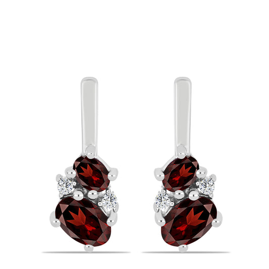 Ezüst Fülbevaló Barton Gránáttal és Fehér Topázzal
