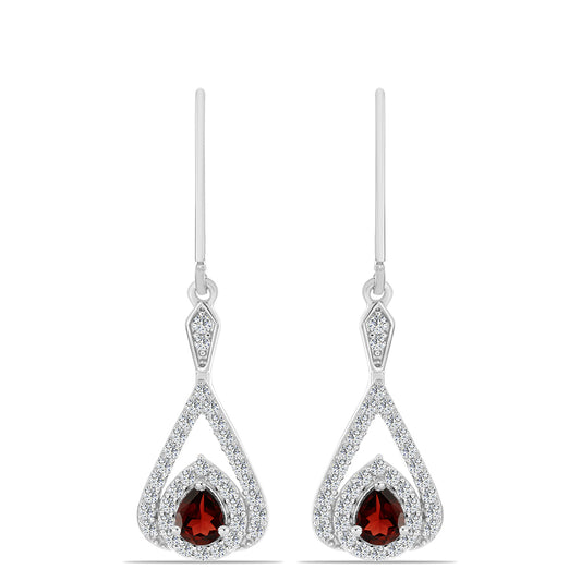 Ezüst Fülbevaló Barton Gránáttal és Fehér Topázzal