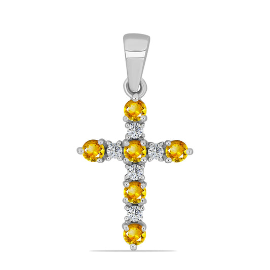 Kereszt Ezüst Medál Ural Citrinnel és Fehér Topázzal
