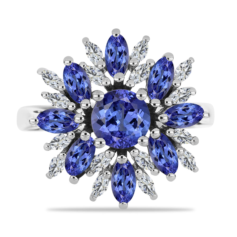 Ezüst Gyűrű Tanzanittal és Fehér Cirkónnal