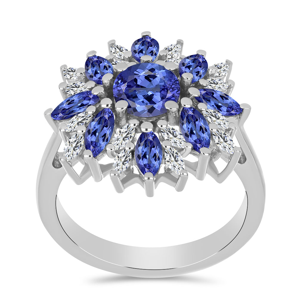 Ezüst Gyűrű Tanzanittal és Fehér Cirkónnal 3 