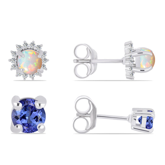 Ezüst Szett Tanzanittal és Etiópiai Opállal ( Fülbevaló )
