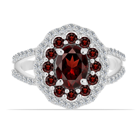 Ezüst Gyűrű Barton Gránáttal és Fehér Topázzal