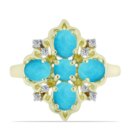 Arannyal Bevont Ezüst Gyűrű Csipkerózsika Türkizzel és Fehér Topázzal
