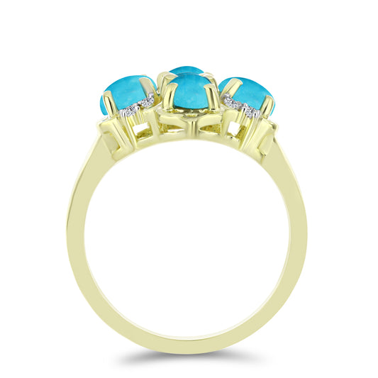 Arannyal Bevont Ezüst Gyűrű Csipkerózsika Türkizzel és Fehér Topázzal