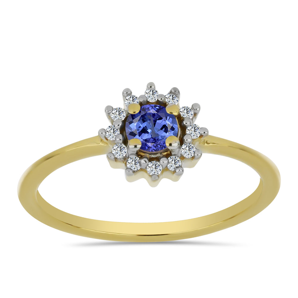 Arannyal Bevont Ezüst Gyűrű Tanzanittal és Fehér Cirkónnal