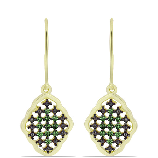 Arannyal Bevont Ezüst Fülbevaló Zöld Gyémánttal