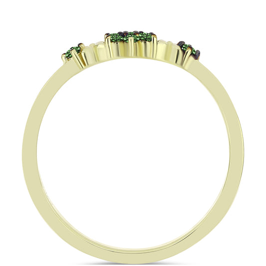 Arannyal Bevont Ezüst Gyűrű Zöld Gyémánttal