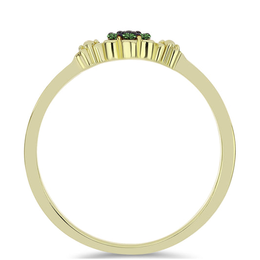 Arannyal Bevont Ezüst Gyűrű Zöld Gyémánttal