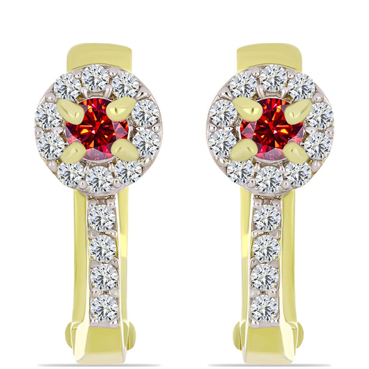 Arannyal Bevont Ezüst Fülbevaló Fenséges Vörös Moissanite-tal és Fehér Topázzal