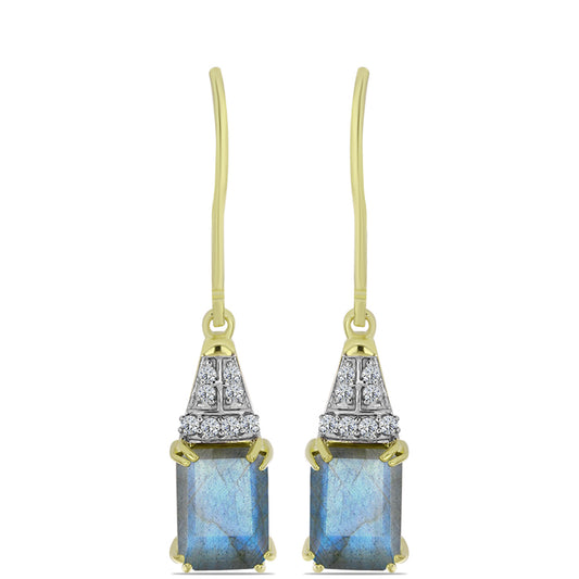 Arannyal Bevont Ezüst Fülbevaló Labradorittal és Fehér Topázzal