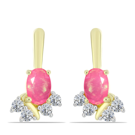 Arannyal Bevont Ezüst Fülbevaló Rózsaszínű Lega Dembi Etióp Opállal és Fehér Topázzal